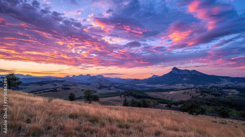 Majestic mountains under a clear sunset sky reveal the serene beauty of nature in autumn Majestic mountains under a clear sunset sky reveal the serene beauty of nature in autumn