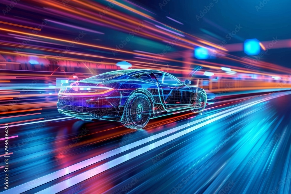 Autonomous car driving on the road with AI self-driving technology Autonomous car driving on the road with AI self-driving technology