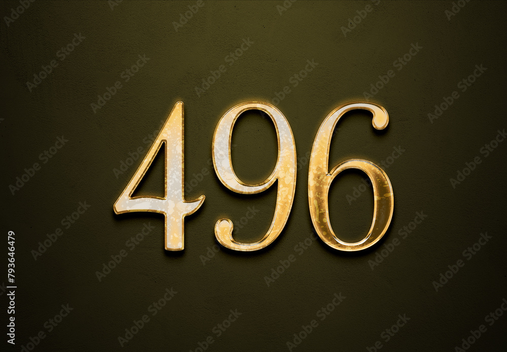 Old gold effect of 496 number with 3D glossy style Mockup. Old gold effect of 496 number with 3D glossy style Mockup.