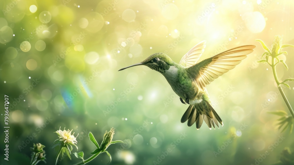 Naklejka premium Embracing digital creativity, a hummingbird soars, symbolizing innovation and freedom. Ai Generated.