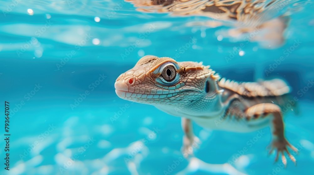 Hilarious underwater scene lizard in pool plays deep dive action, Ai Generated. Hilarious underwater scene lizard in pool plays deep dive action, Ai Generated.