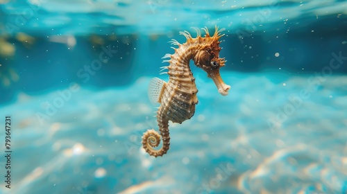 Hilarious underwater scene sea horse in pool plays deep dive action, Ai Generated.