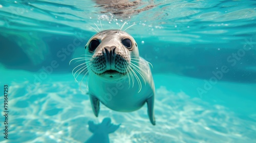 Hilarious underwater scene seal in pool plays deep dive action, Ai Generated.