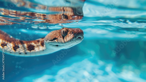 Hilarious underwater scene snake in pool plays deep dive action, Ai Generated.