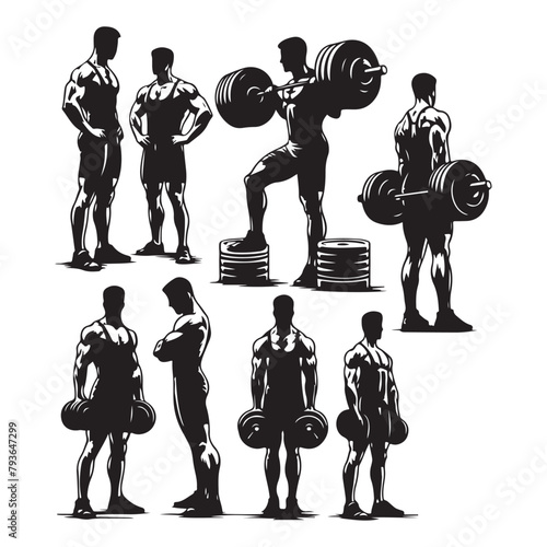 Silhouette set of weightlifter