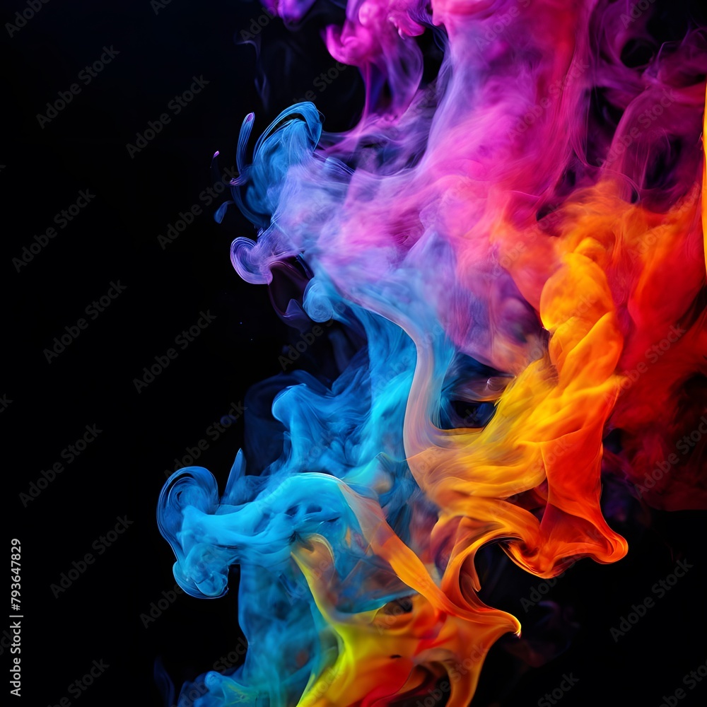 Fire smoke. Colorful smoke on a black background.