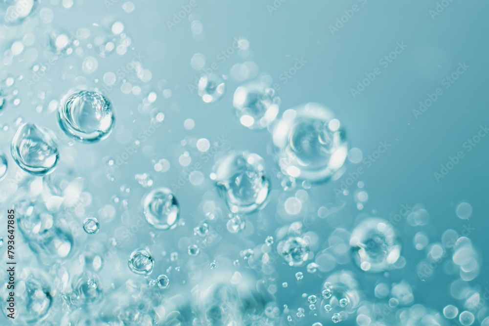 Elegant Abstract Close-up of Water Droplets in Light Blue Tones, Capturing the Essence of Purity and Tranquility
