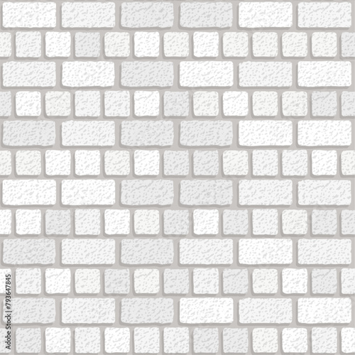 Realistic vector white English brick wall seamless pattern. Flat light grey w...