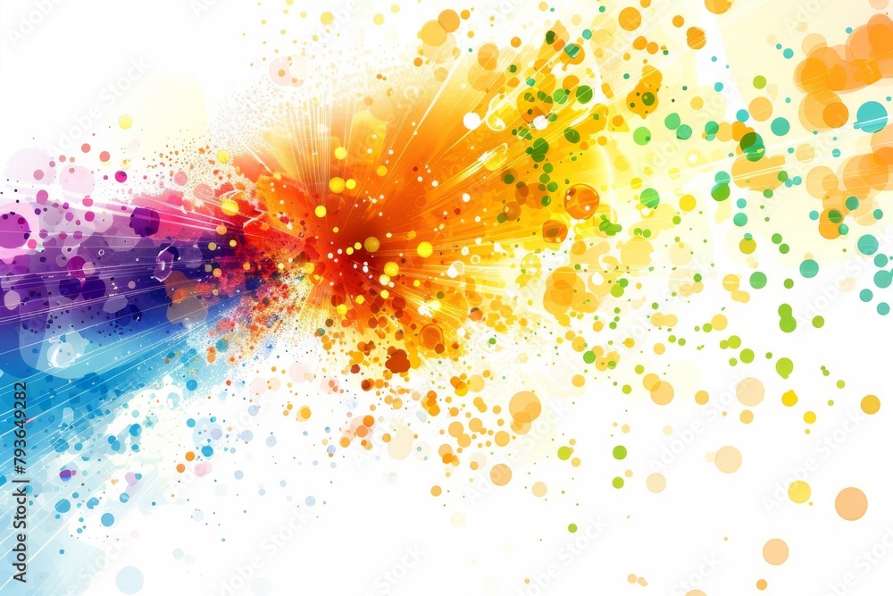 A colorful explosion of paint splatters on a white background. The colors are bright and vibrant, creating a sense of energy and excitement A colorful explosion of paint splatters on a white background. The colors are bright and vibrant, creating a sense of energy and excitement