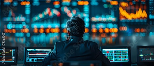 Cryptocurrency traders on fastpaced trading floor analyzing charts and making transactions. Concept Cryptocurrency Trading, Fast-Paced Environment, Financial Analysis, Trading Floor photo