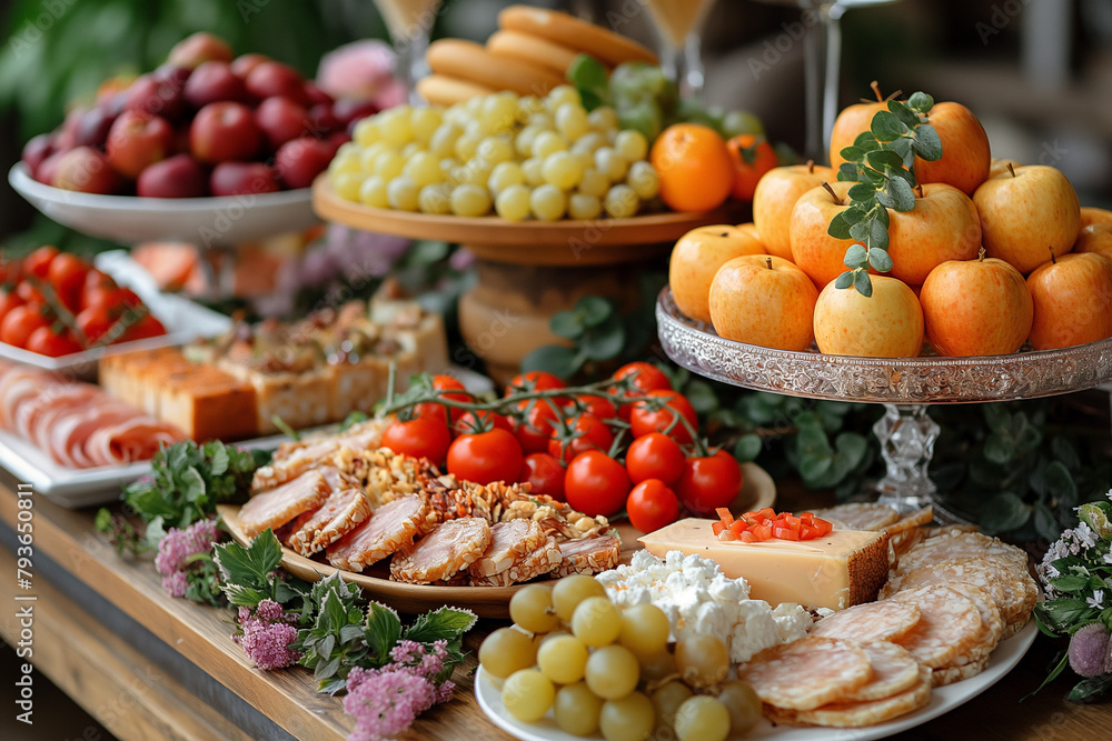 Beautifully decorated catering food table with different food for party event orcelebration