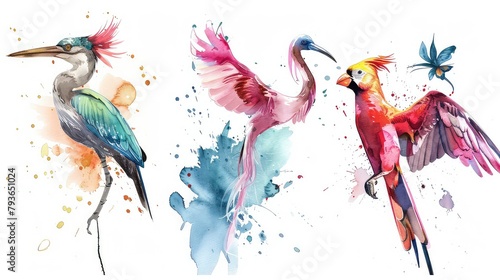 Illustration of Group of colorful birds with white background. photo