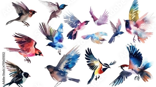 Illustration of Group of colorful birds with white background. photo