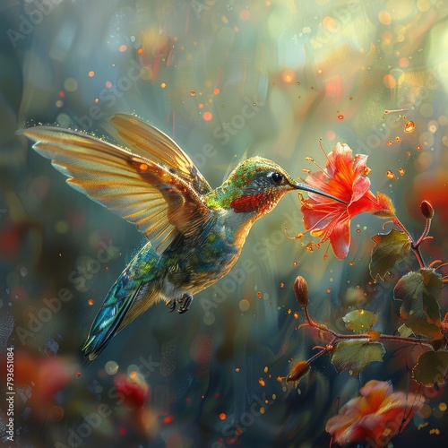 hummingbird and flower, Whispers of Nectar The Hummingbird's Enchanted Garden Ballet