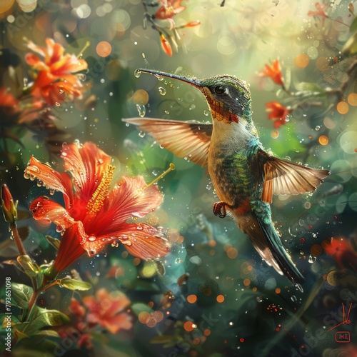 hummingbird in flight, Whispers of Nectar The Hummingbird's Enchanted Garden Ballet © Goodmood