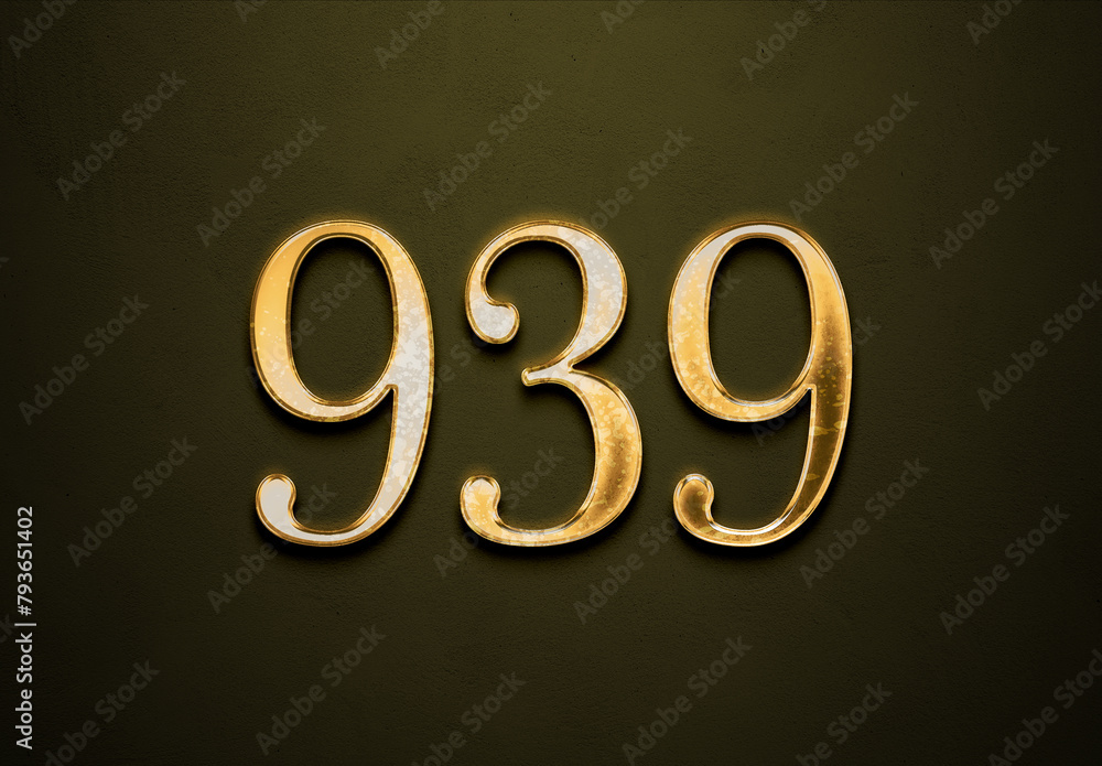 Old gold effect of 939 number with 3D glossy style Mockup. Old gold effect of 939 number with 3D glossy style Mockup.