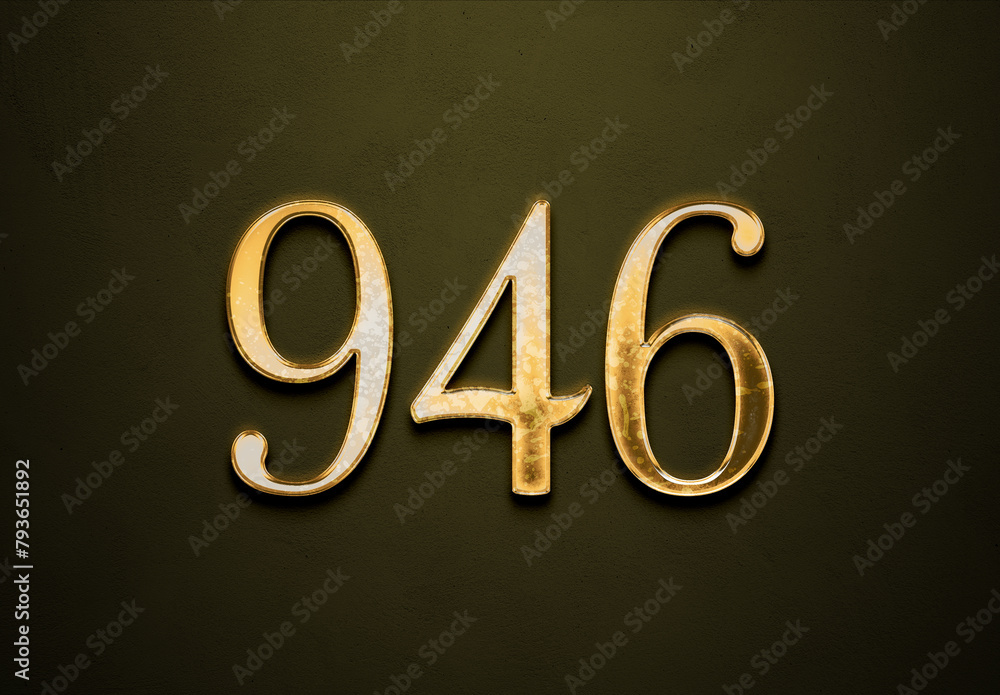 Old gold effect of 946 number with 3D glossy style Mockup. Old gold effect of 946 number with 3D glossy style Mockup.