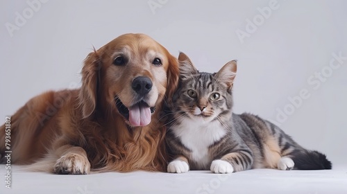 Happy Cat and Dog Isolated on White Background 