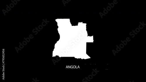 Digital revealing and zooming in on Angola Country Map Alpha video with Country Name revealing background | Angola country Map and title revealing alpha video for editing template conceptual photo
