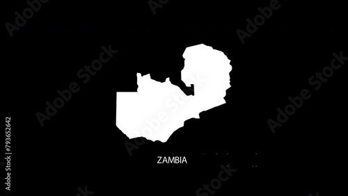 Digital revealing and zooming in on Zambia Country Map Alpha video with Country Name revealing background | Zambia country Map and title revealing alpha video for editing template conceptual photo