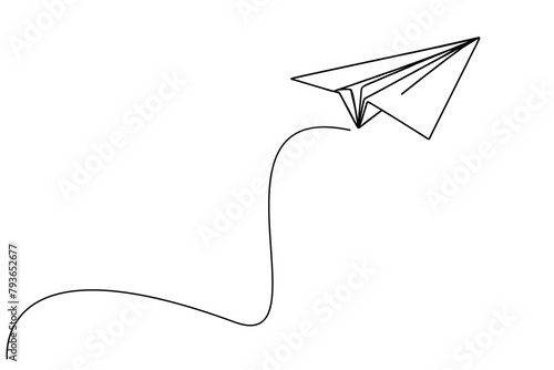 Continuous line paper plane, airplane, vector art background.