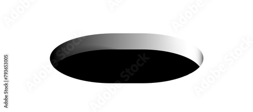 Black oval hole, rounded mockup. Isolated realistic transparent template, for location on any image. Clean design. Png