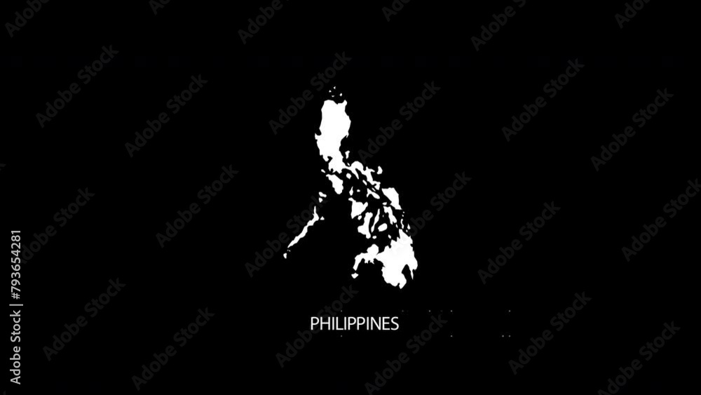 Digital revealing and zooming in on Philippines Country Map Alpha video with Country Name revealing background | Philippines country Map and title revealing alpha video for editing template conceptual Digital revealing and zooming in on Philippines Country Map Alpha video with Country Name revealing background | Philippines country Map and title revealing alpha video for editing template conceptual