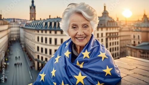 Woman Holding European Flag
