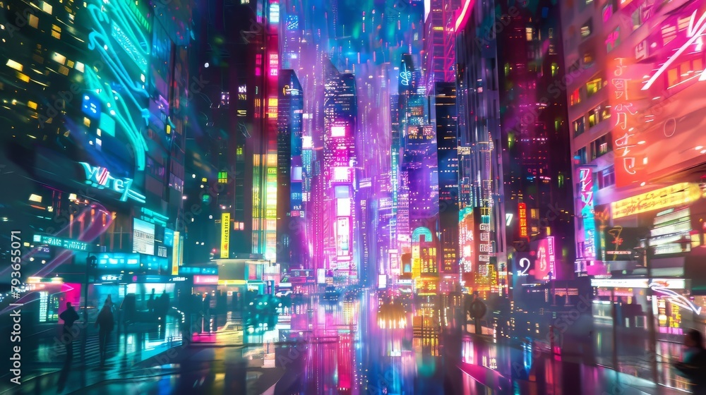 Electric cityscapes alive with color and vitality, depicted in dazzling neon against a blank white background