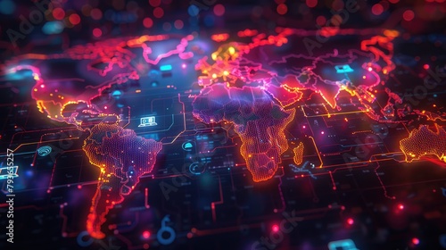 Neon Tech World Vibrant Map of Innovation and Development