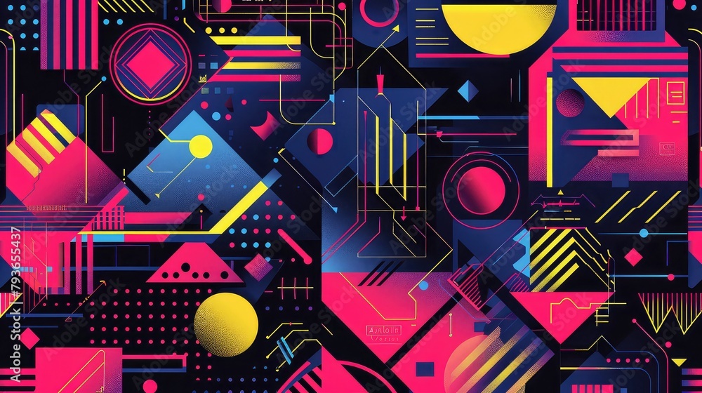 colorful arrows and shapes are laid out on a black surface
