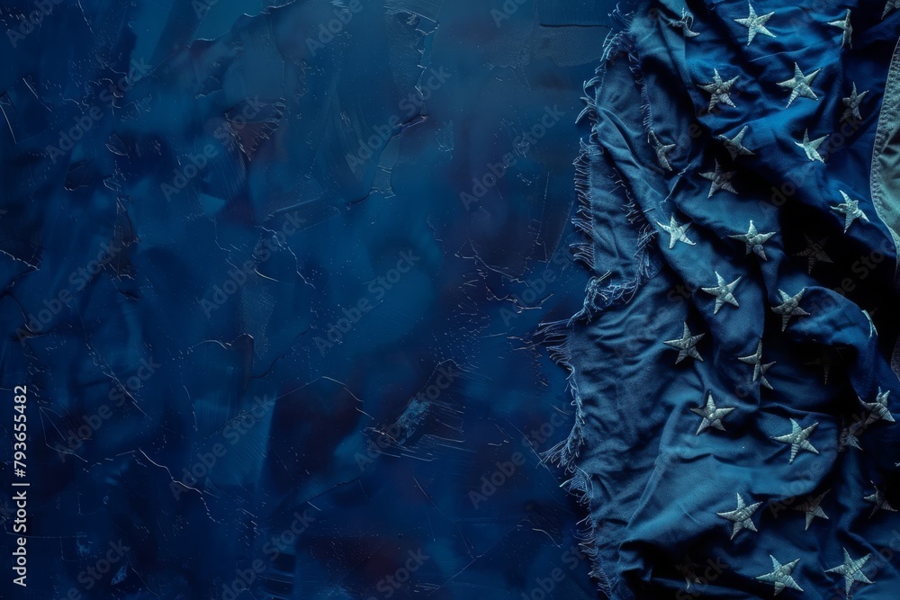 Obraz premium A dark blue background with a tattered American flag.