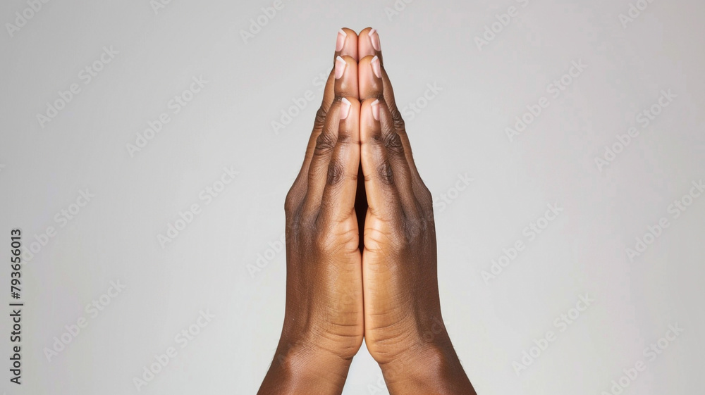 hands praying with plain background - obrazy, fototapety, plakaty 