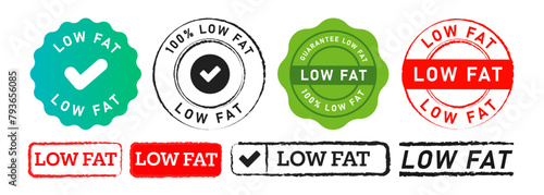 low fat rectangle and circle stamp label sticker sign for diet healthy nutrition product