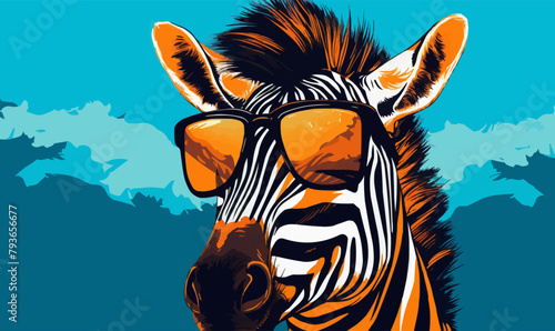 zebra wearing sunglasses vector illustration in the middle of the artboard photo