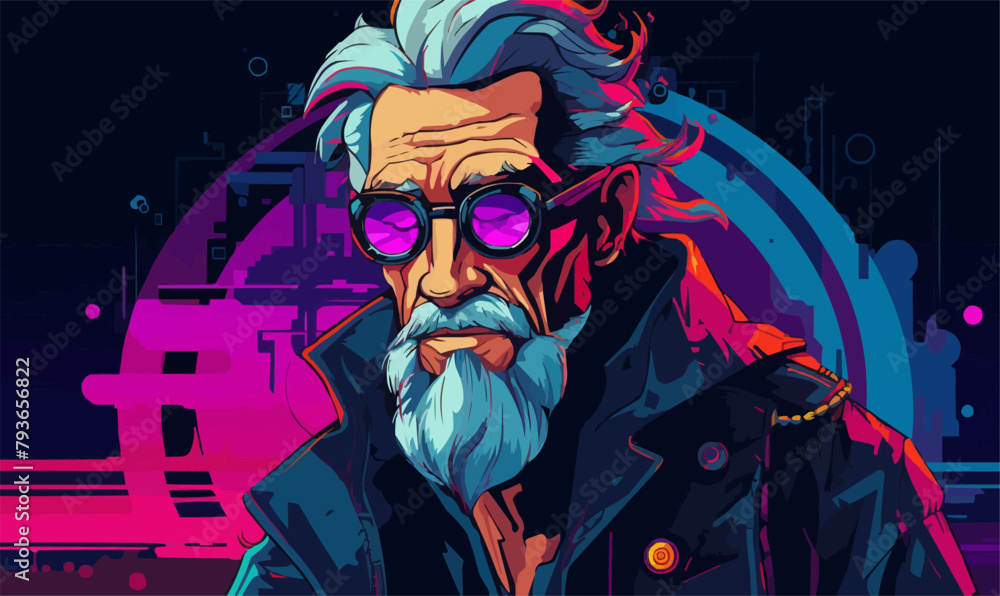 cyberpunk style old man vector flat isolated vector style illustration