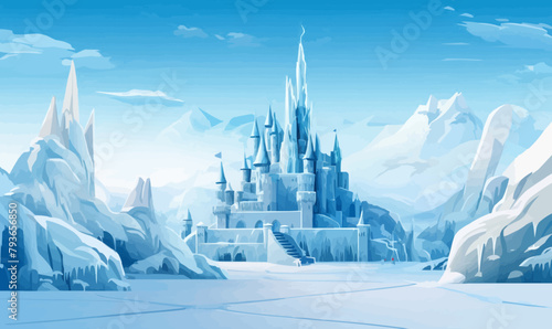 snowy landscape with ice castle vector simple 3d isolated illustratio photo