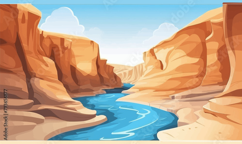 A canyon with a river vector simple 3d smooth cut isolated illustration