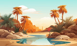 desert oasis with palm trees vector simple 3d isolated illustration -
