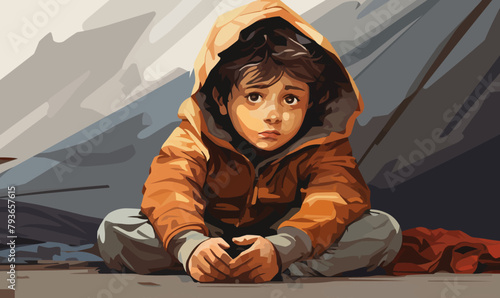refugee kid isolated vector style