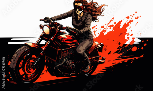 woman riding Motor bike isolated vector style with transparent background illustration