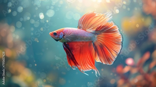 Betta Fish gracefully swimming in isolation