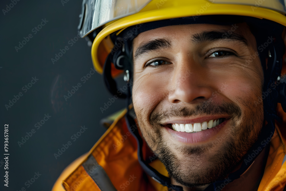 Closeup portrait of smiling fireman in uniform Closeup portrait of smiling fireman in uniform