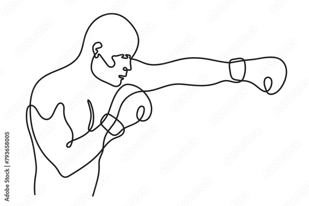 Athlete boxer in gloves is training. One line drawing. Athlete boxer in gloves is training. One line drawing.