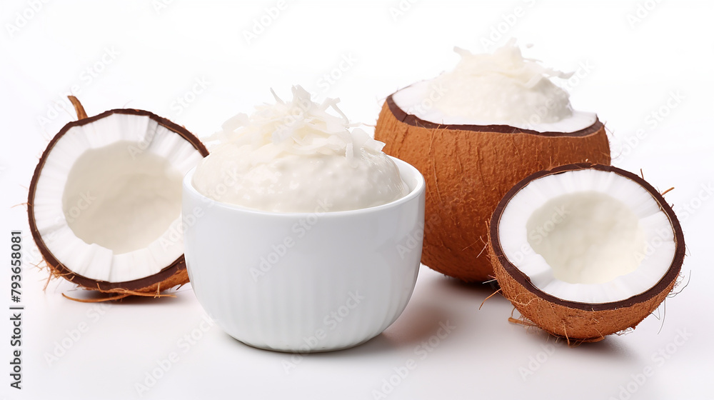Fresh Coconut and Delicious Fruit Pudding Presented Alone Against a Stunning White Surface, Ideal for Gourmet Dessert Photography and Recipe Cards
Fresh Coconut and Delicious Fruit Pudding Presented Alone Against a Stunning White Surface, Ideal for Gourmet Dessert Photography and Recipe Cards