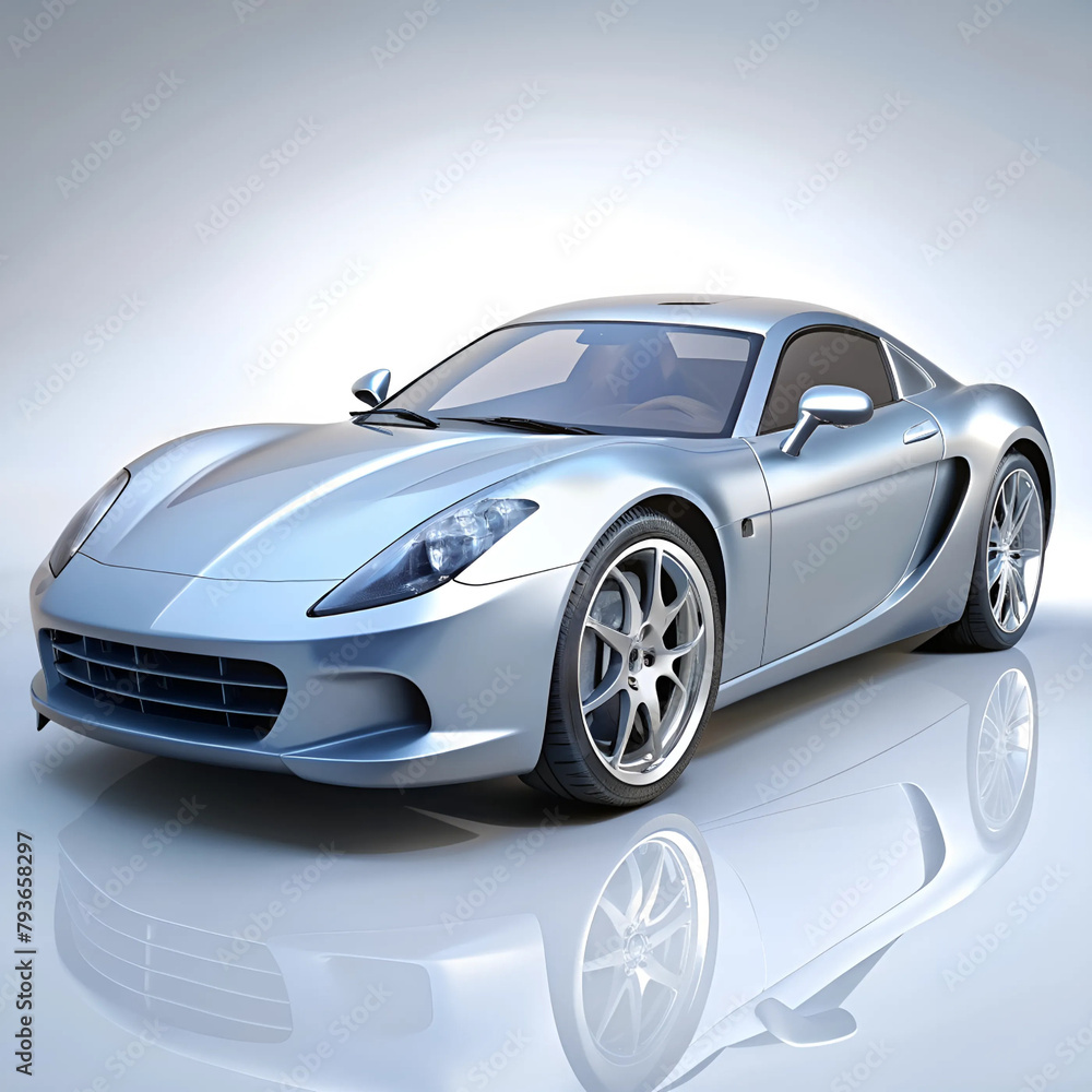 realistic silver sports car on white background AI generated