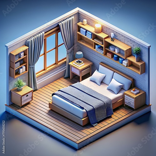 realistic isometric bedroom AI generated
