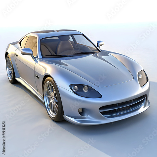 realistic silver sports car on white background AI generated