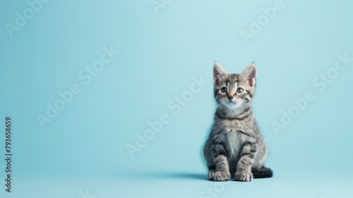 Cat kitty exuding a relaxed demeanor, set against a soft blue backdrop