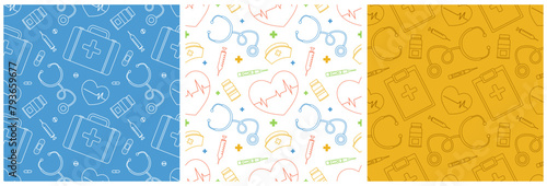 Doctors Day Seamless Pattern Design with Medical Equipment in Template Hand Drawn Cartoon Flat Illustration